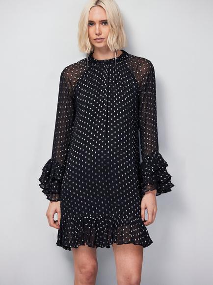Ro&Zo Beatrix Foil Frill Sleeve Mini Dress, Silver/Multi, Silver/Multi