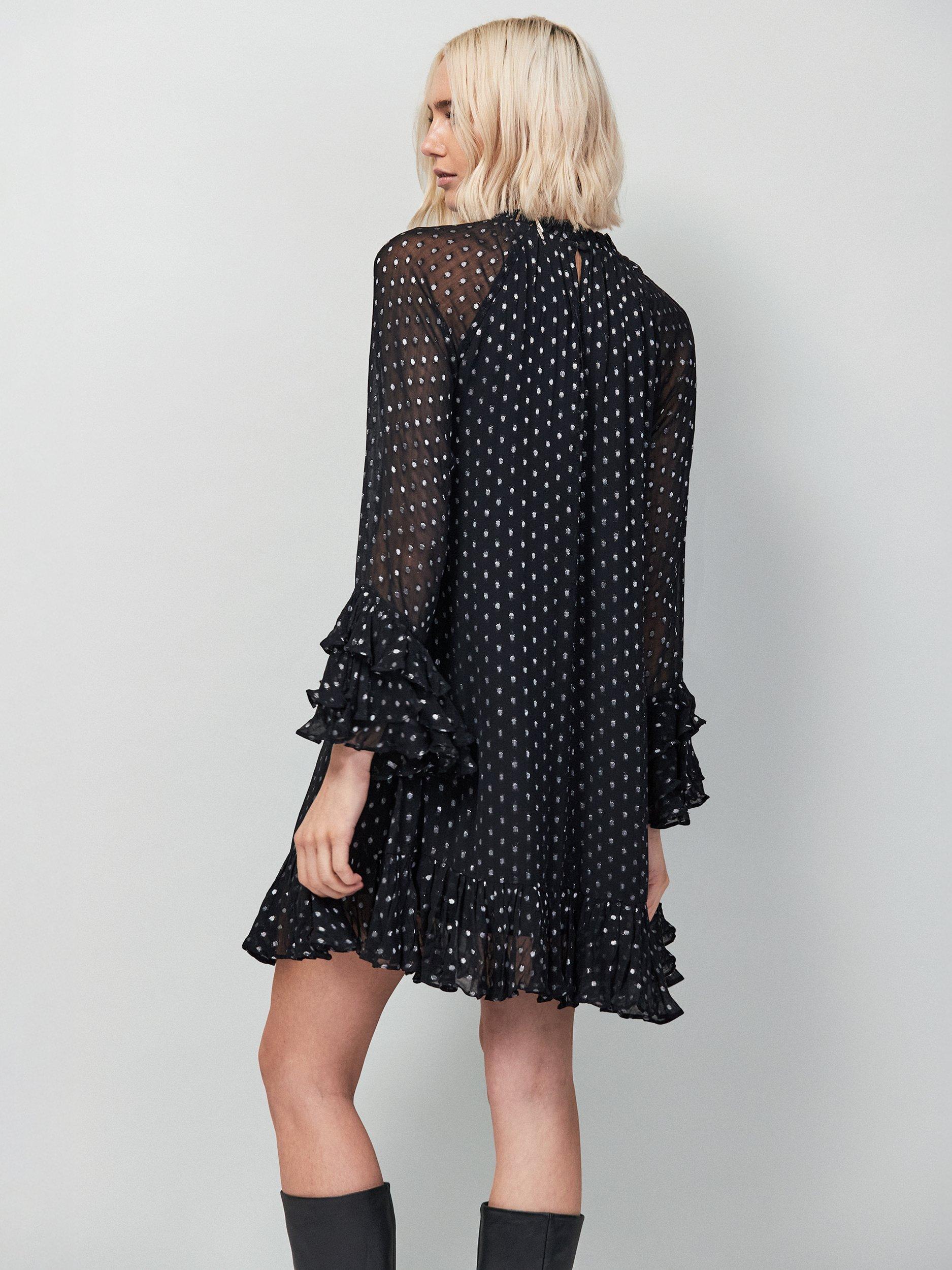 Product image 3 of 4, which shows Ro&Zo Beatrix Foil Frill Sleeve Mini Dress, Silver/Multi, 8