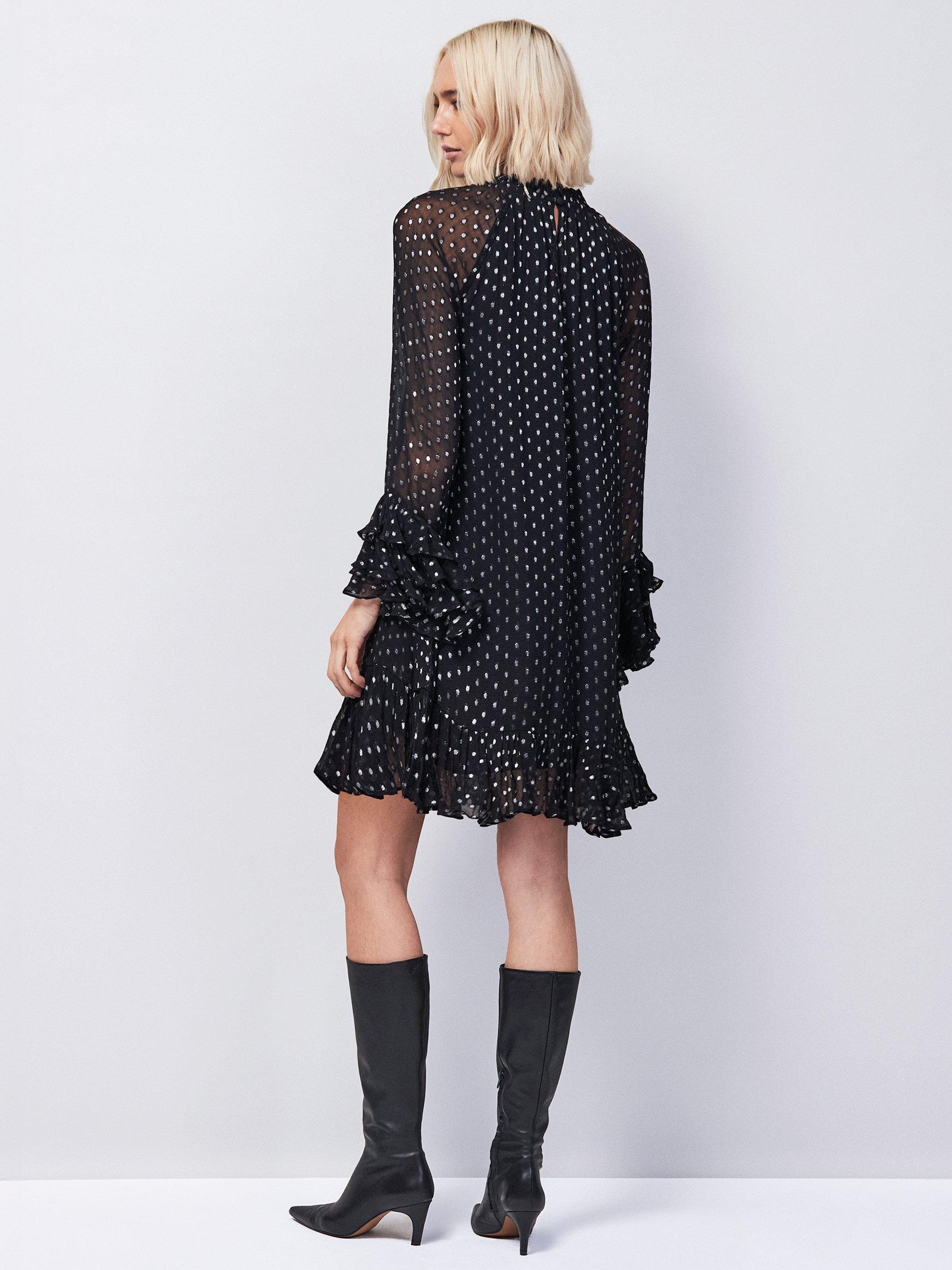 Product image 4 of 4, which shows Ro&Zo Beatrix Foil Frill Sleeve Mini Dress, Silver/Multi, 8