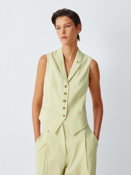 John Lewis x REJINA PYO Linen Rich Tailored Waistcoat, Spring Green, Spring Green