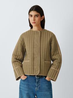 AND/OR Round Neck Quilted Jacket, Khaki, Khaki