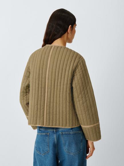 AND/OR Round Neck Quilted Jacket, Khaki - view 2, Khaki