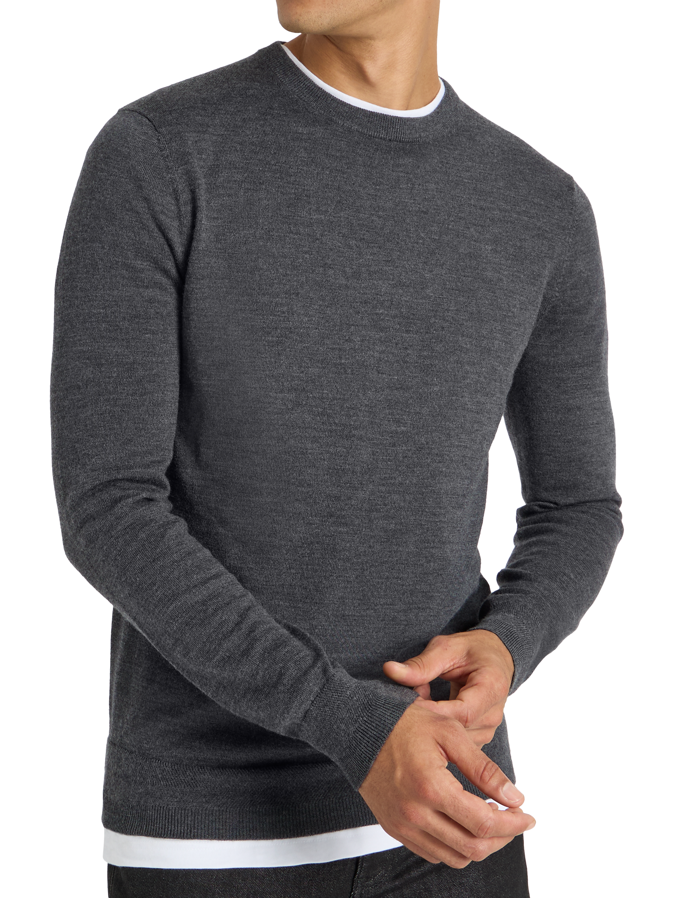 Product image 1 of 7, which shows SPOKE Merino Crew Slim Fit Jumper, Charcoal, S Sht