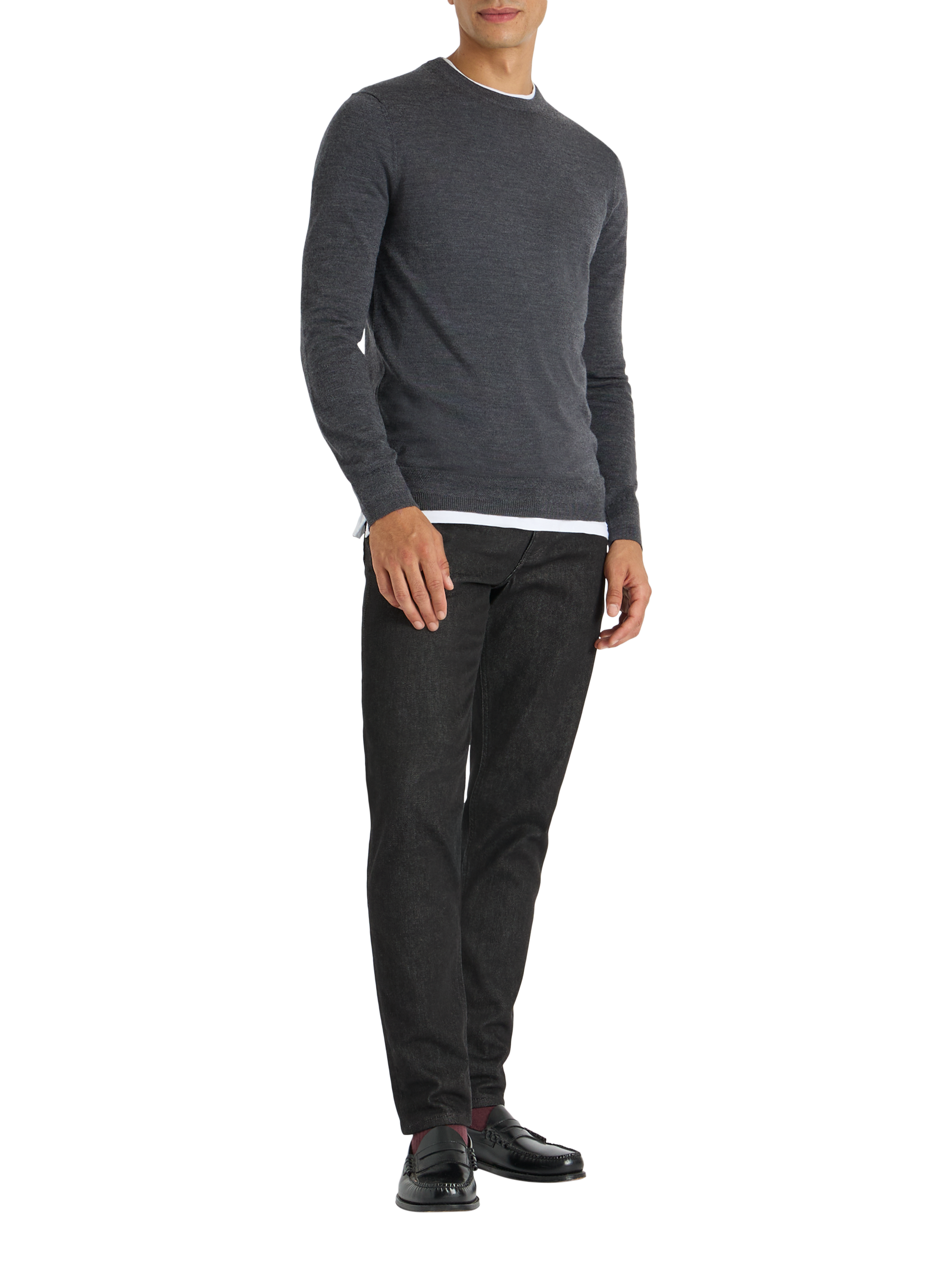 Product image 2 of 7, which shows SPOKE Merino Crew Slim Fit Jumper, Charcoal, S Sht