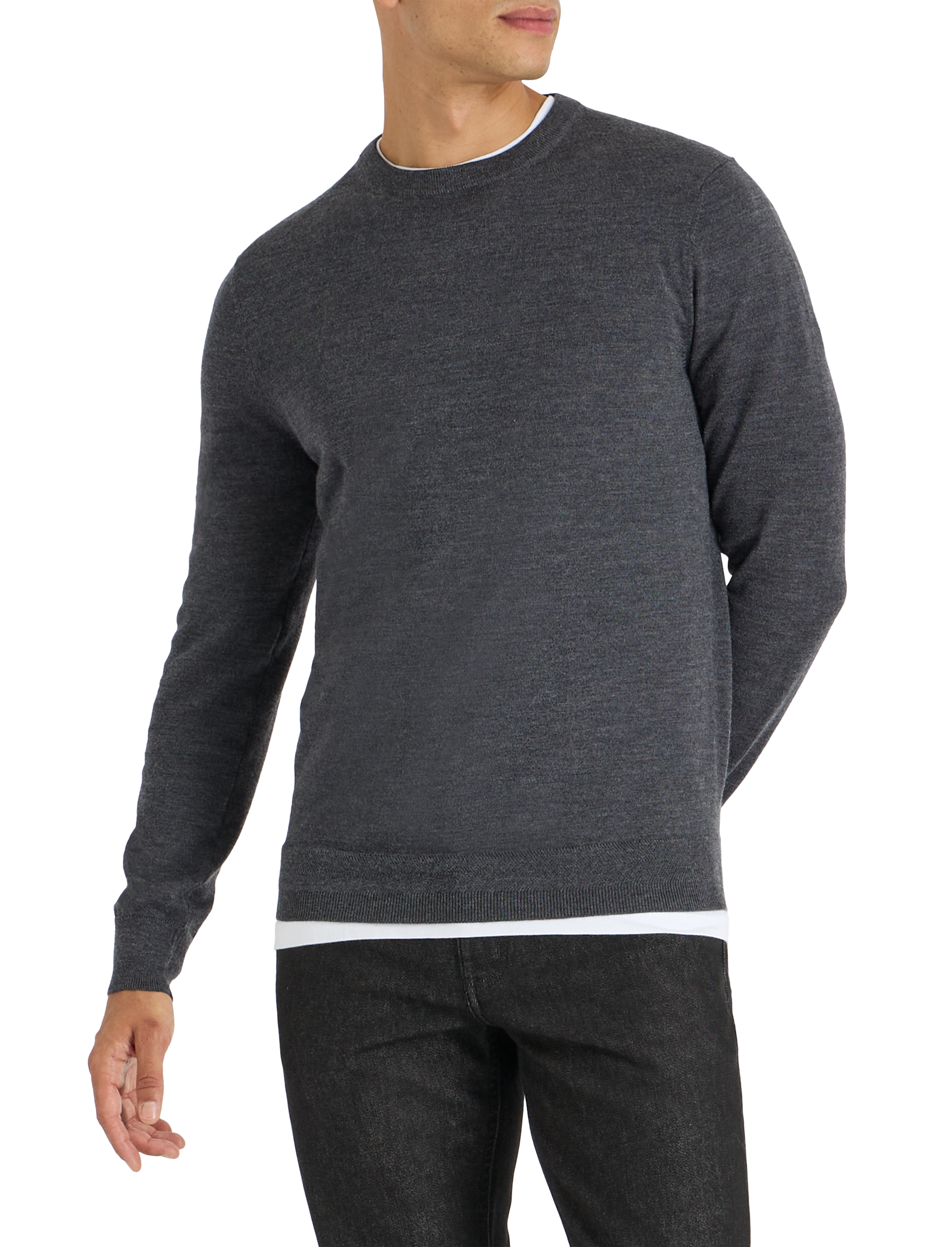 Product image 1 of 8, which shows SPOKE Merino Crew Straight Fit Jumper, Charcoal, S Reg