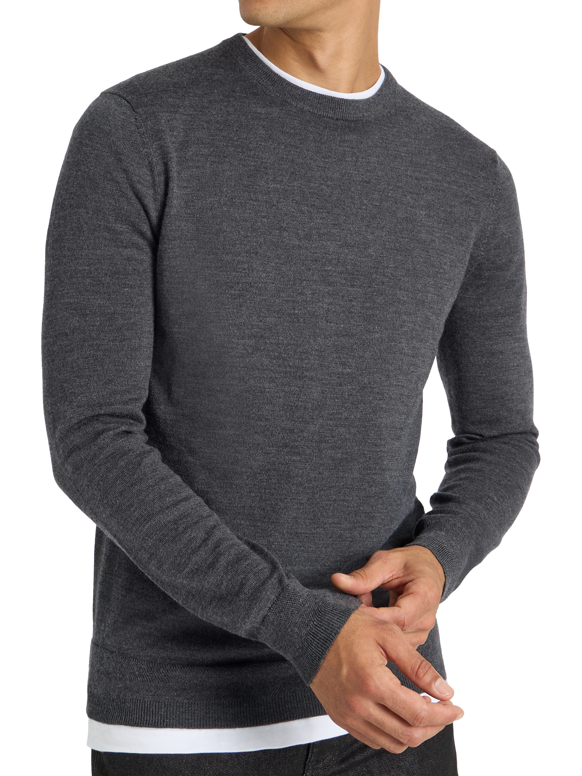 Product image 3 of 8, which shows SPOKE Merino Crew Straight Fit Jumper, Charcoal, S Reg