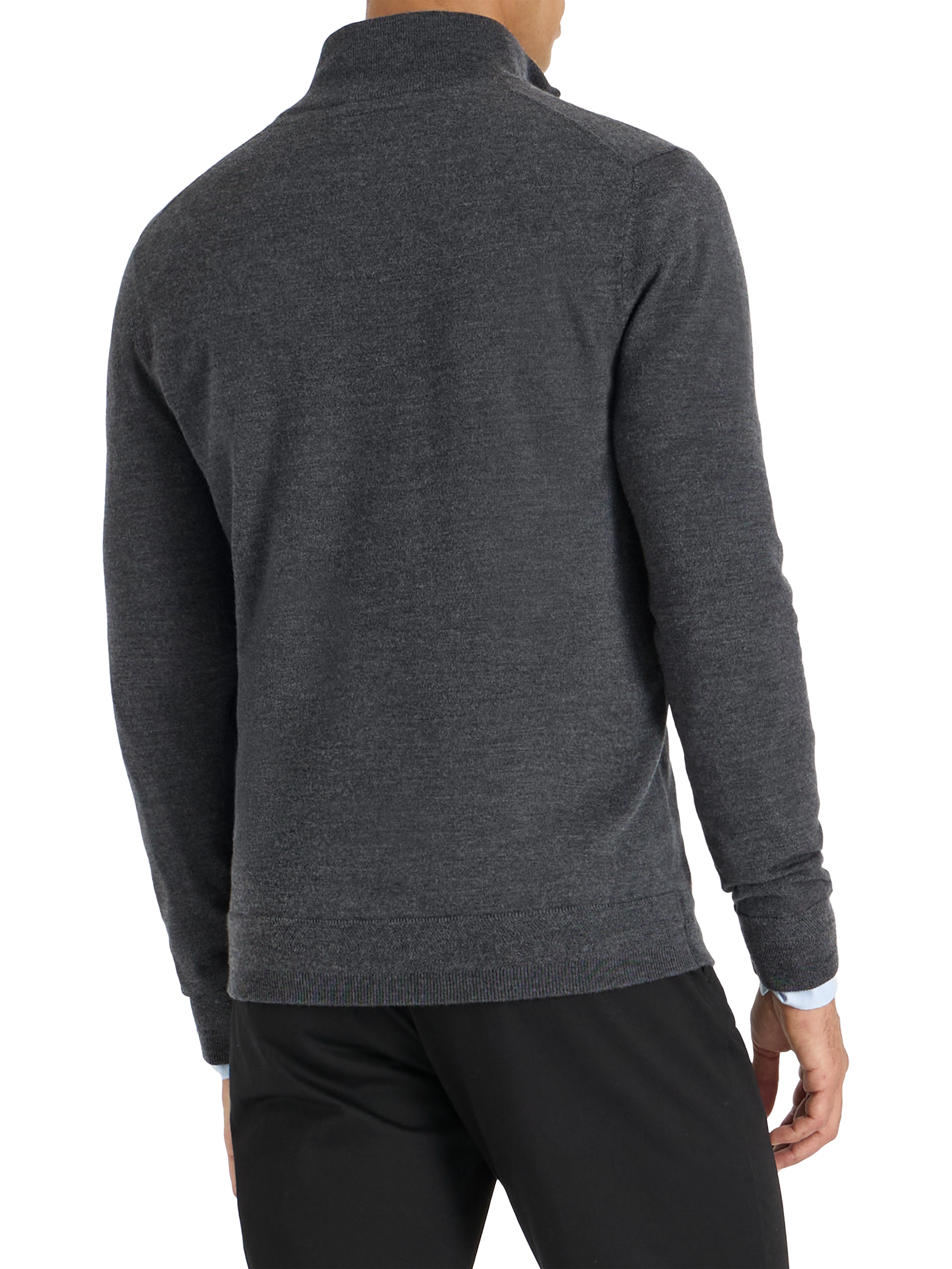 Product image 2 of 9, which shows SPOKE Merino Half Zip Slim Fit Jumper, Charcoal, S Sht