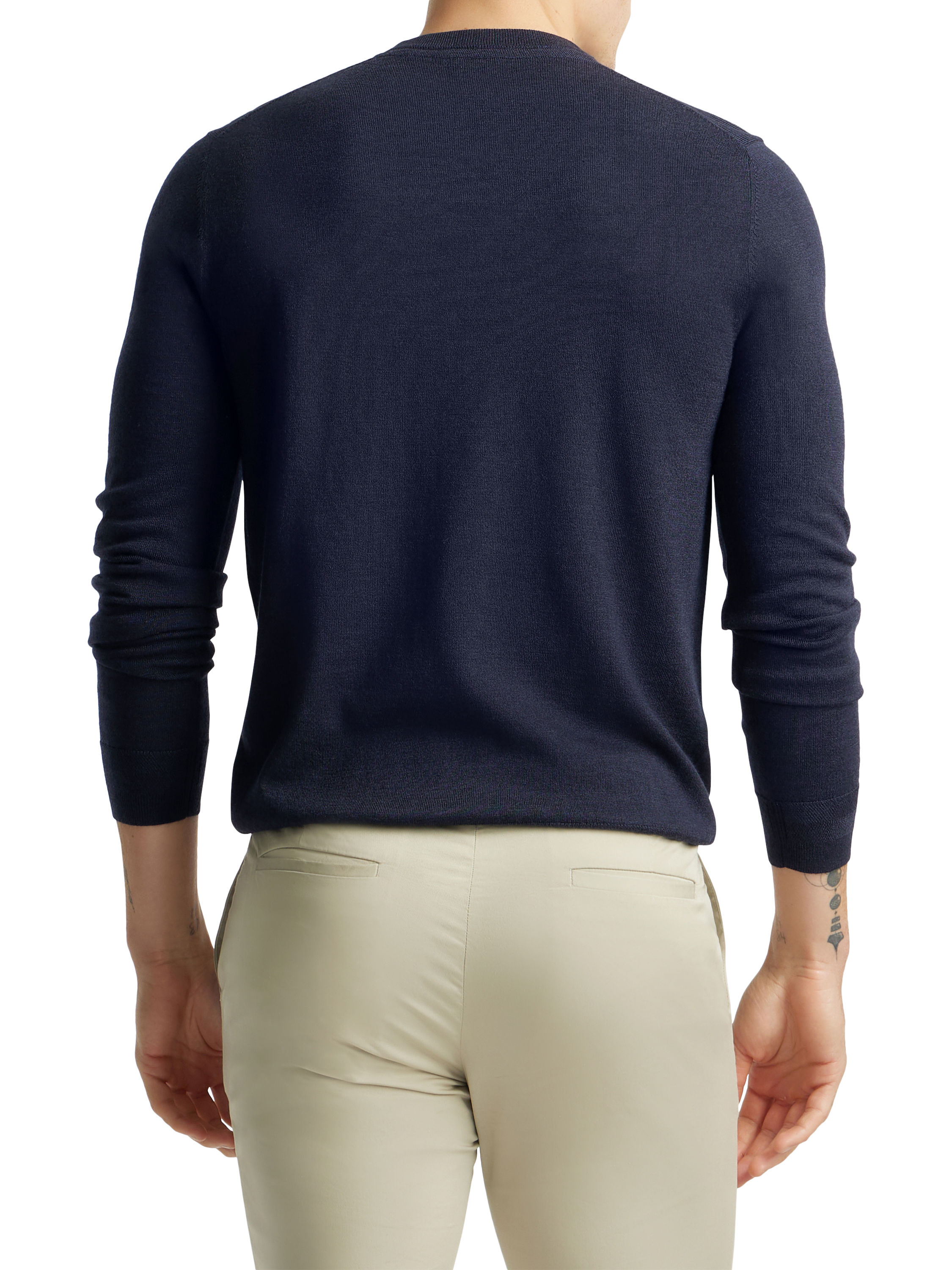 Product image 2 of 7, which shows SPOKE Merino Crew Slim Fit Jumper, Dark Navy, S Sht