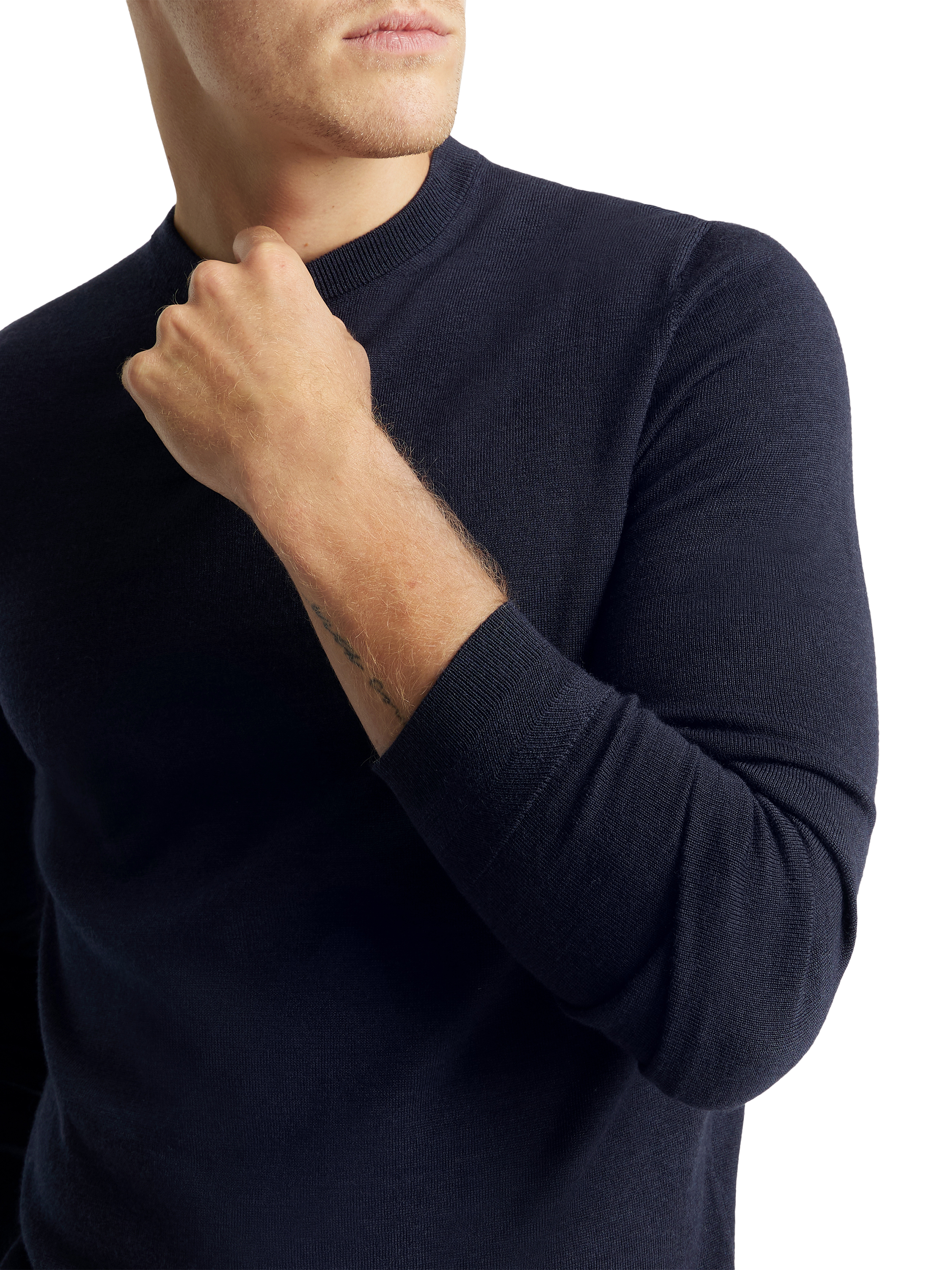 Product image 3 of 7, which shows SPOKE Merino Crew Slim Fit Jumper, Dark Navy, S Sht