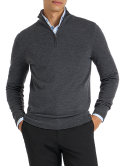 SPOKE Merino Half Zip Straight Fit Jumper, Charcoal
