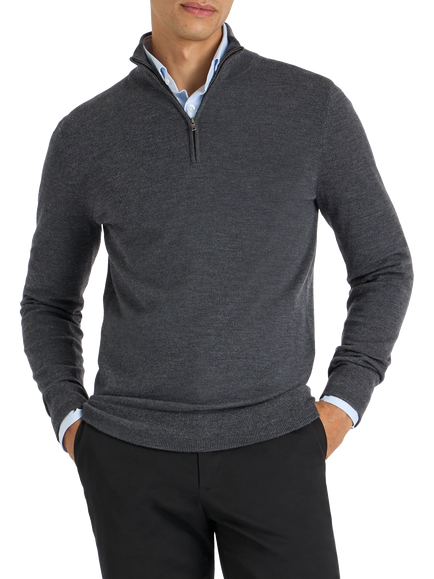 SPOKE Merino Half Zip Straight Fit Jumper, Charcoal