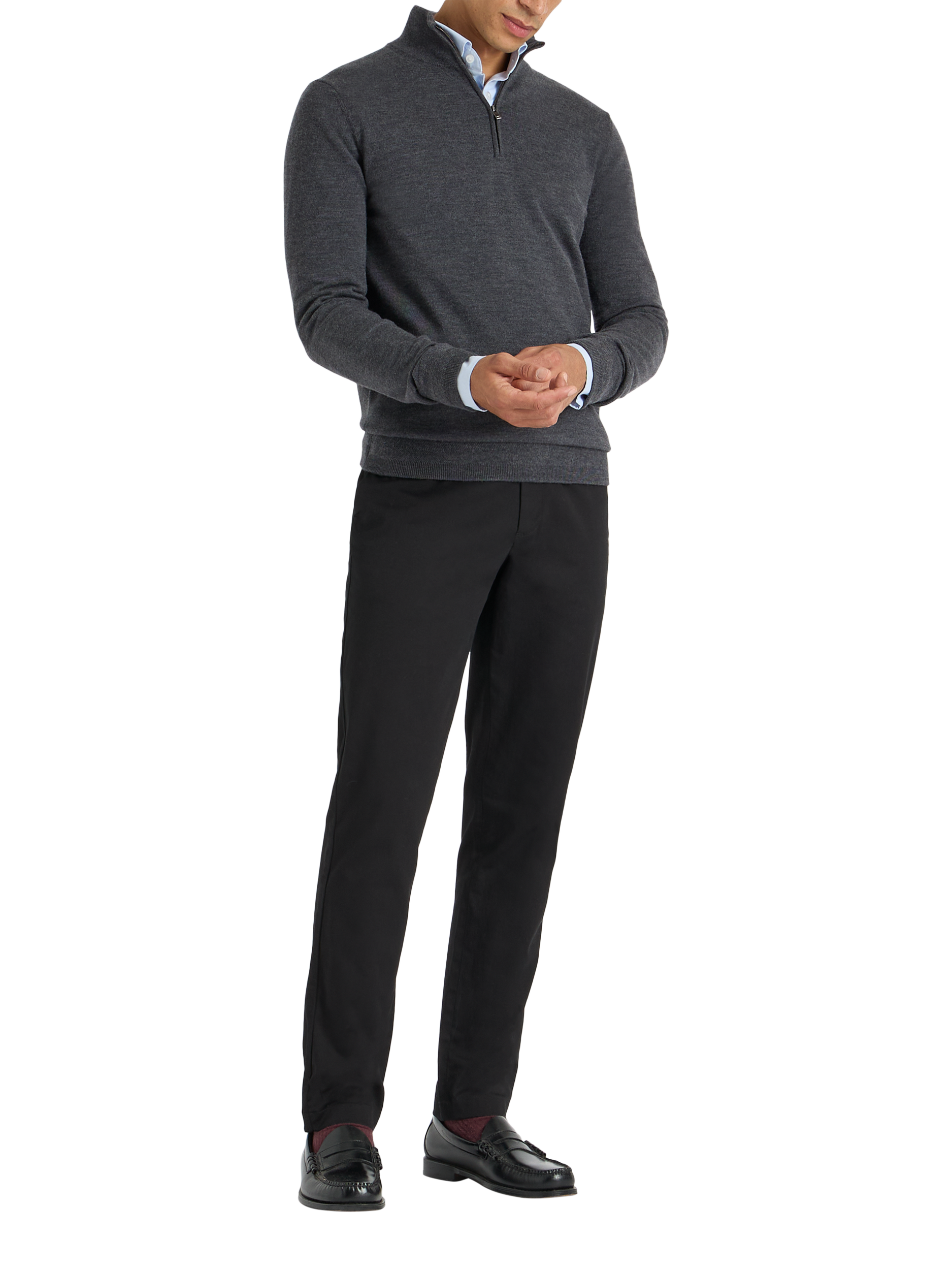 Product image 3 of 8, which shows SPOKE Merino Half Zip Straight Fit Jumper, Charcoal, S Reg