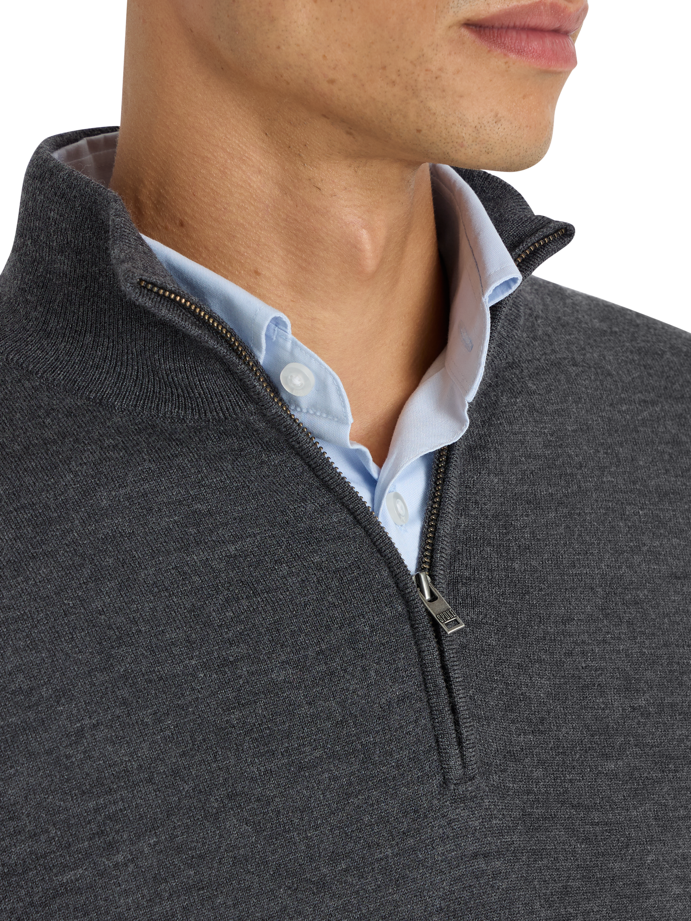 Product image 5 of 8, which shows SPOKE Merino Half Zip Straight Fit Jumper, Charcoal, S Reg