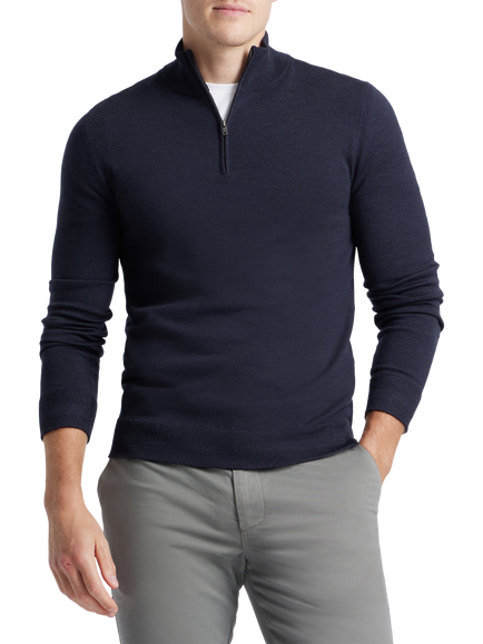 SPOKE Merino Half Zip Slim Fit Jumper - view 2, Dark Navy