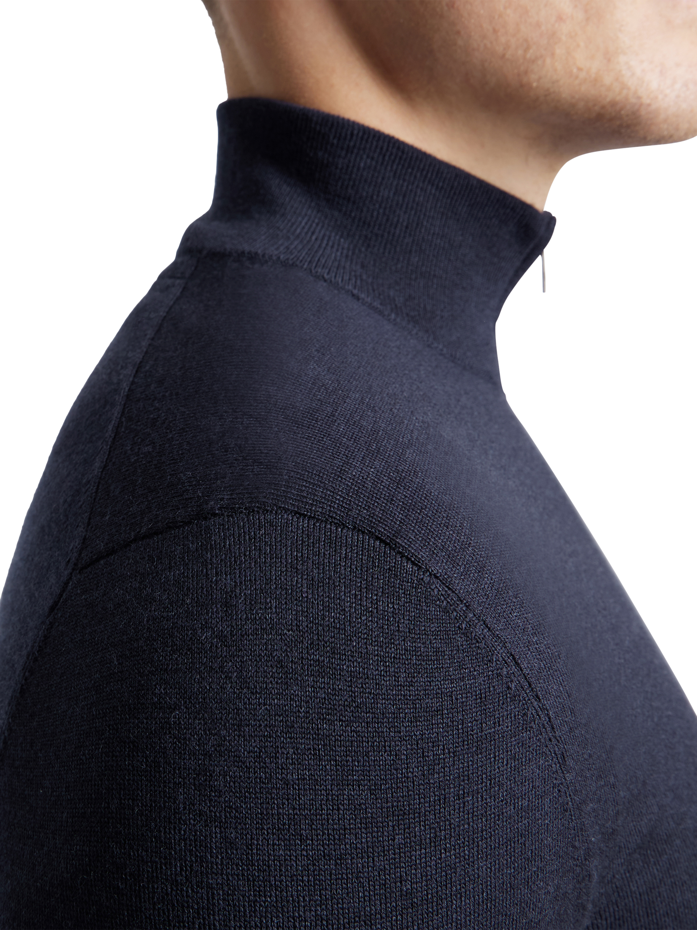 Product image 3 of 6, which shows SPOKE Merino Half Zip Slim Fit Jumper, Dark Navy, S Sht