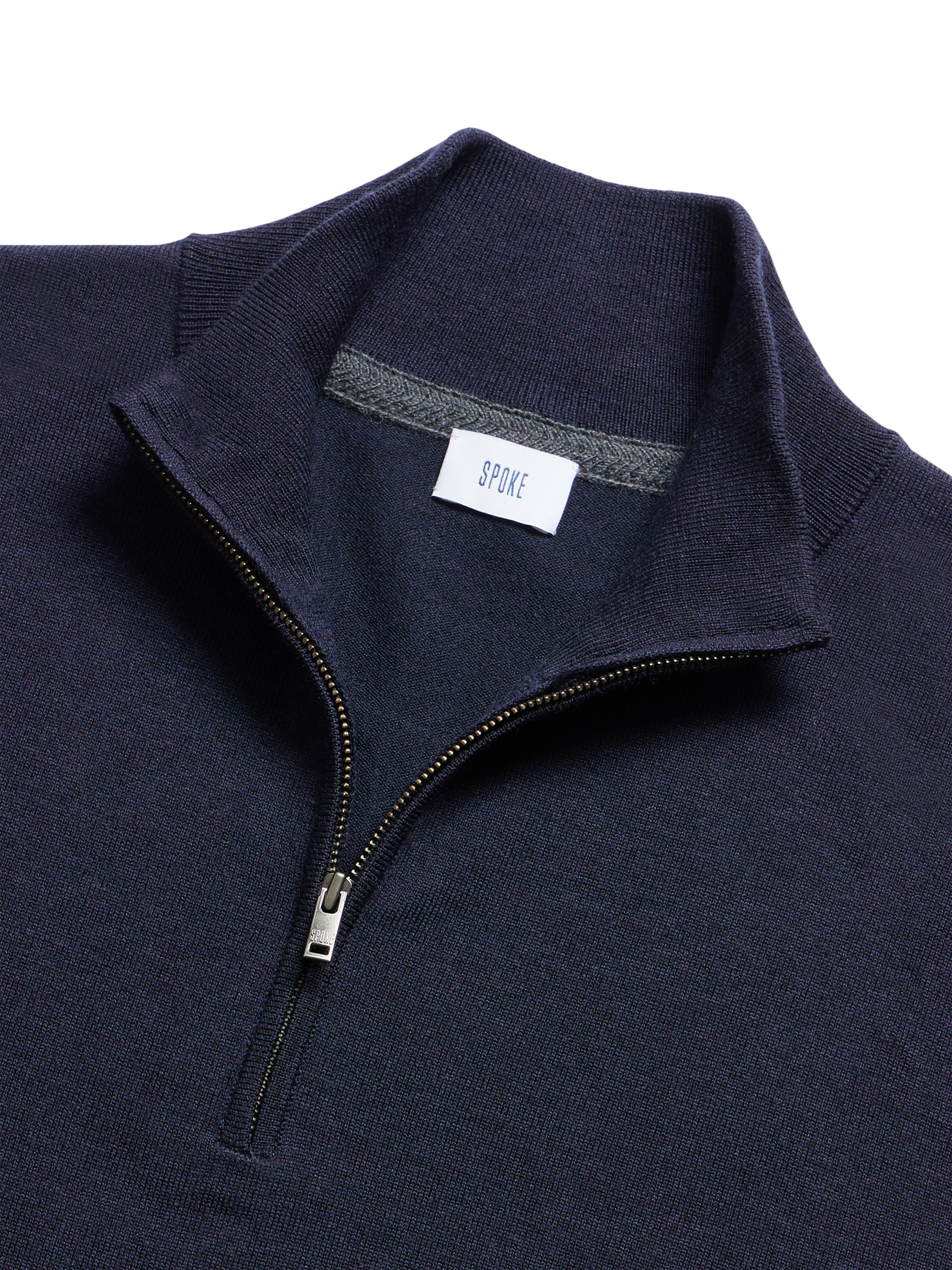 Product image 4 of 6, which shows SPOKE Merino Half Zip Slim Fit Jumper, Dark Navy, S Sht