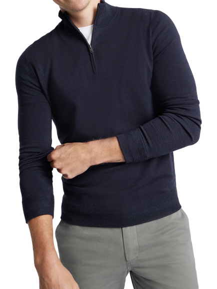 SPOKE Merino Half Zip Straight Fit Jumper, Dark Navy