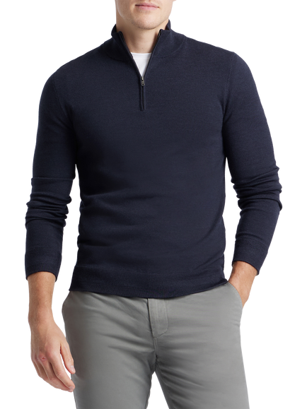 SPOKE Merino Half Zip Straight Fit Jumper - view 2, Dark Navy