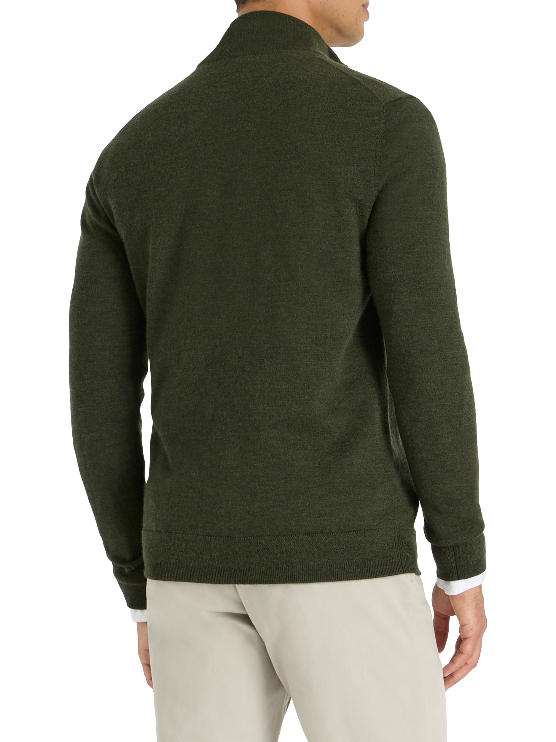 Product image 2 of 9, which shows SPOKE Merino Half Zip Slim Fit Jumper, Forest, S Sht