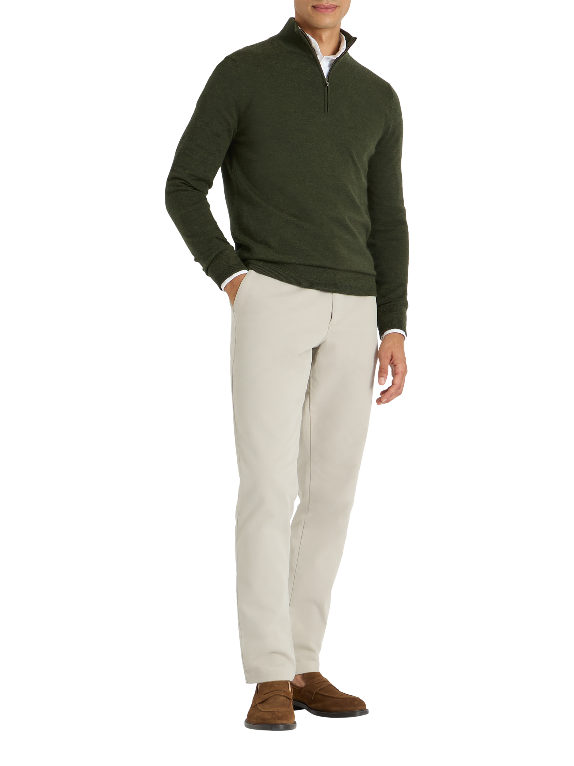 Product image 5 of 9, which shows SPOKE Merino Half Zip Slim Fit Jumper, Forest, S Sht
