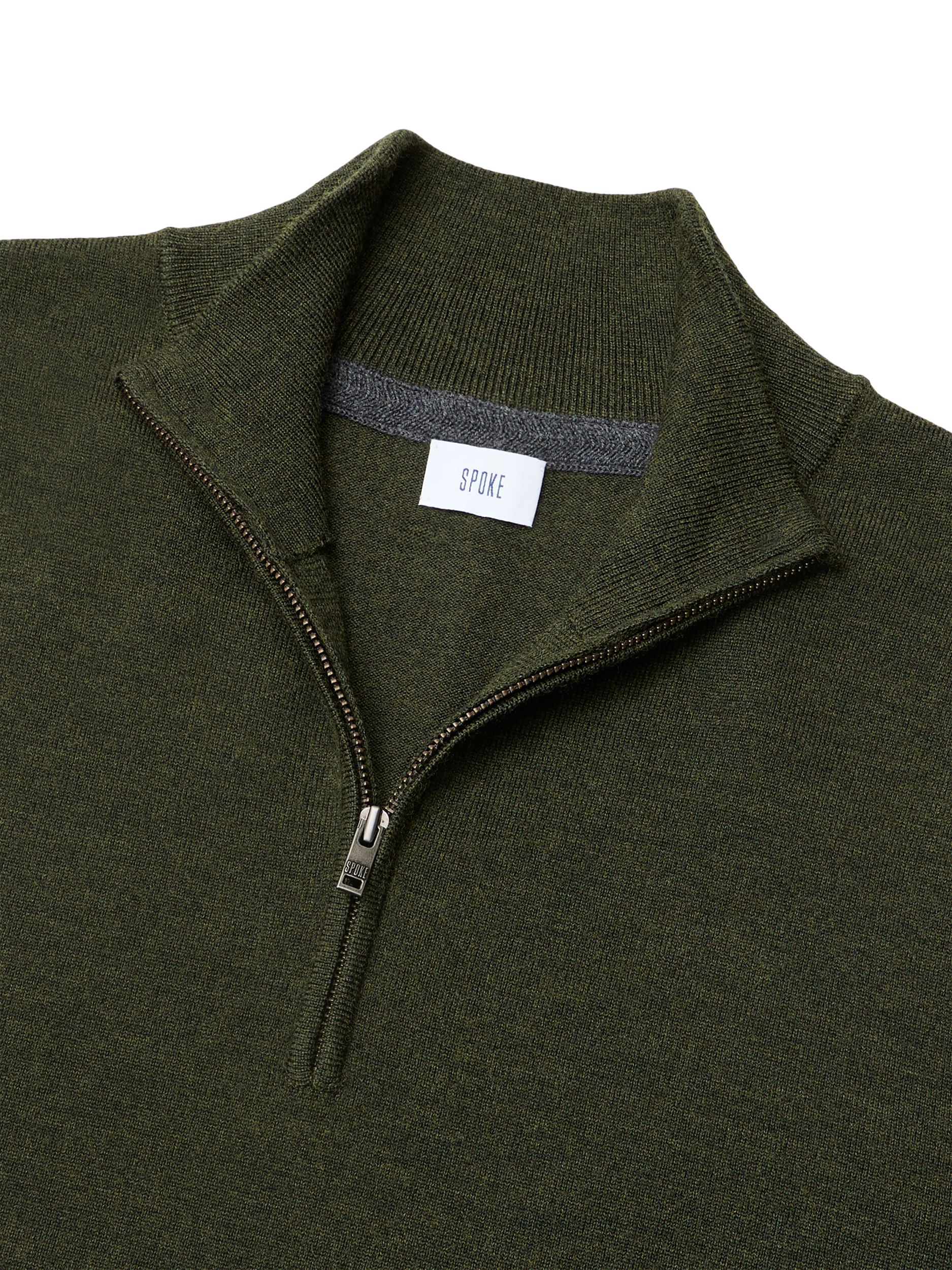 Product image 7 of 9, which shows SPOKE Merino Half Zip Slim Fit Jumper, Forest, S Sht