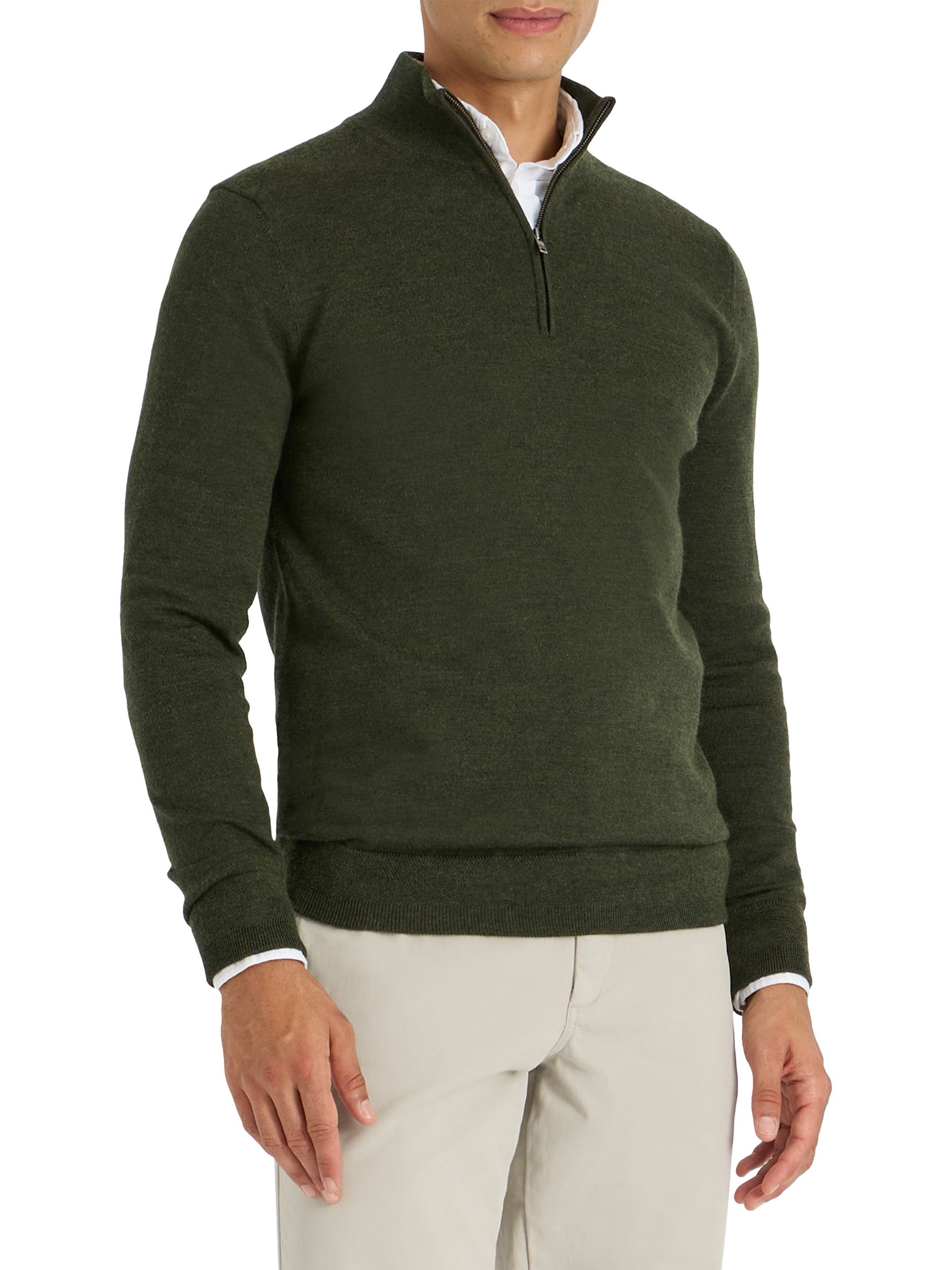 Product image 1 of 9, which shows SPOKE Merino Half Zip Straight Fit Jumper, Forest, S Reg