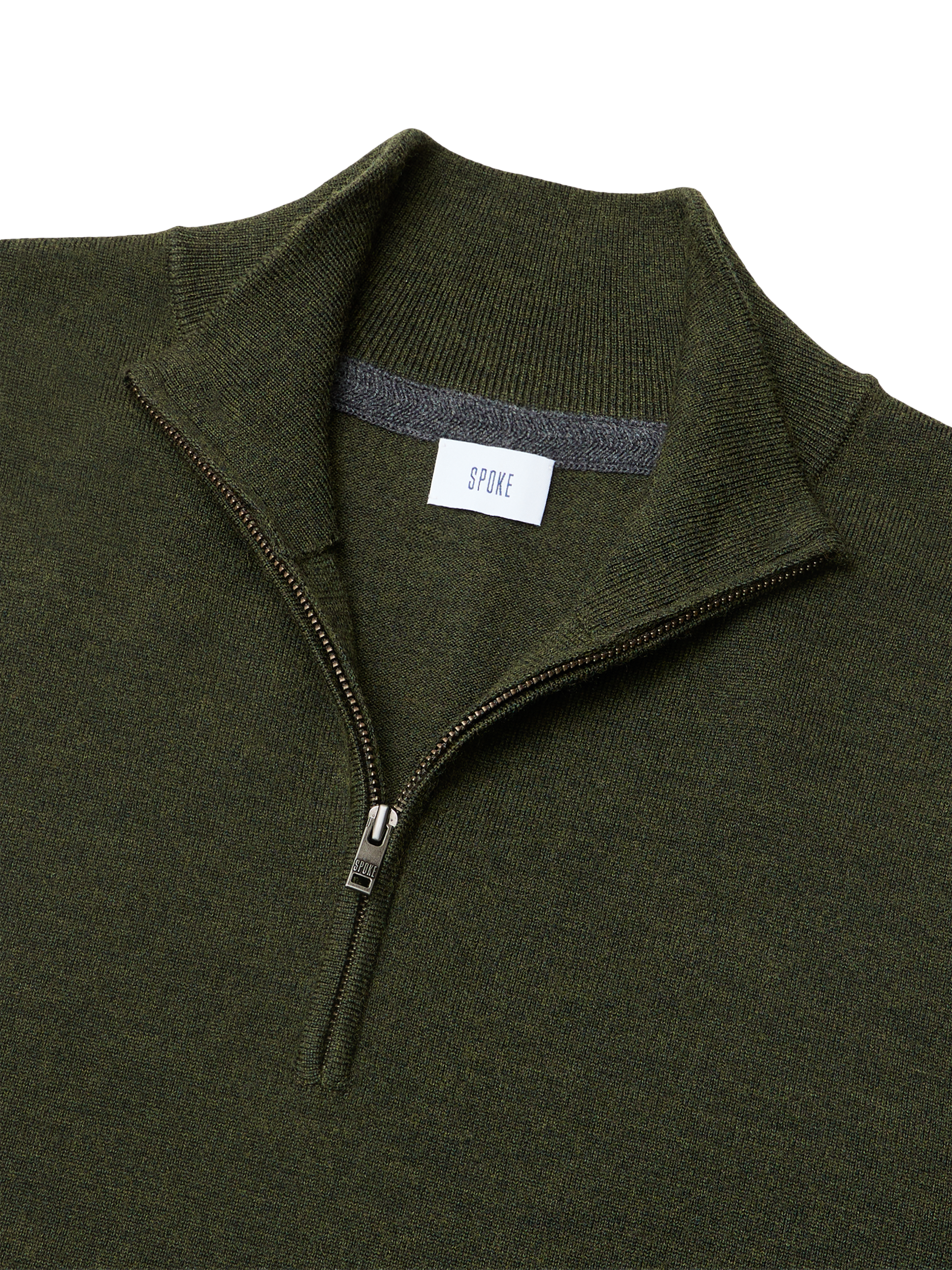 Product image 7 of 9, which shows SPOKE Merino Half Zip Straight Fit Jumper, Forest, S Reg