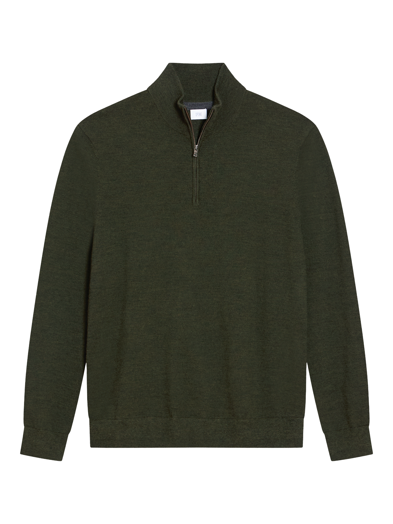 Product image 9 of 9, which shows SPOKE Merino Half Zip Straight Fit Jumper, Forest, S Reg