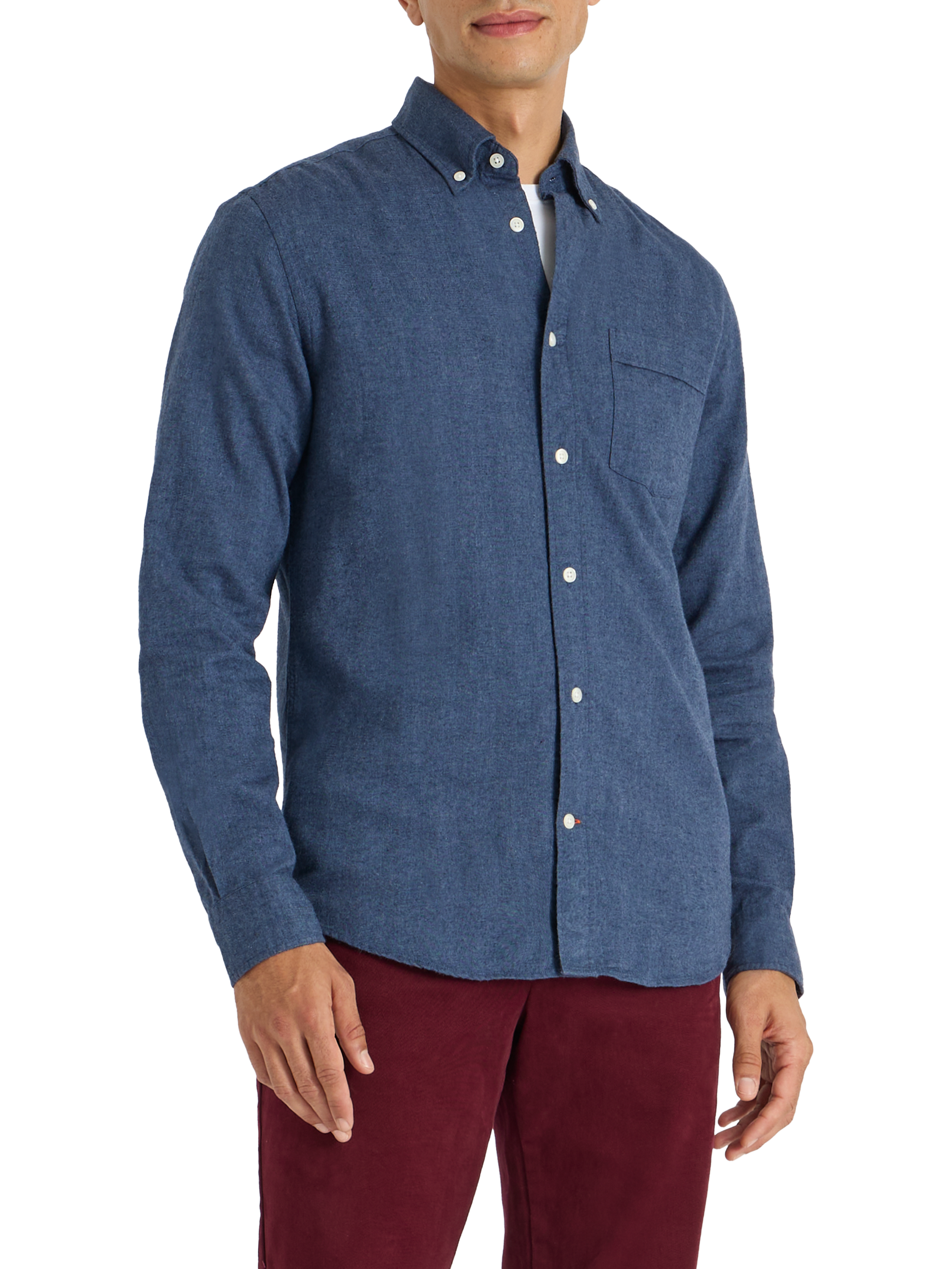 Product image 1 of 9, which shows SPOKE Flannel Straight Fit Shirt, Navy Marl, S Reg