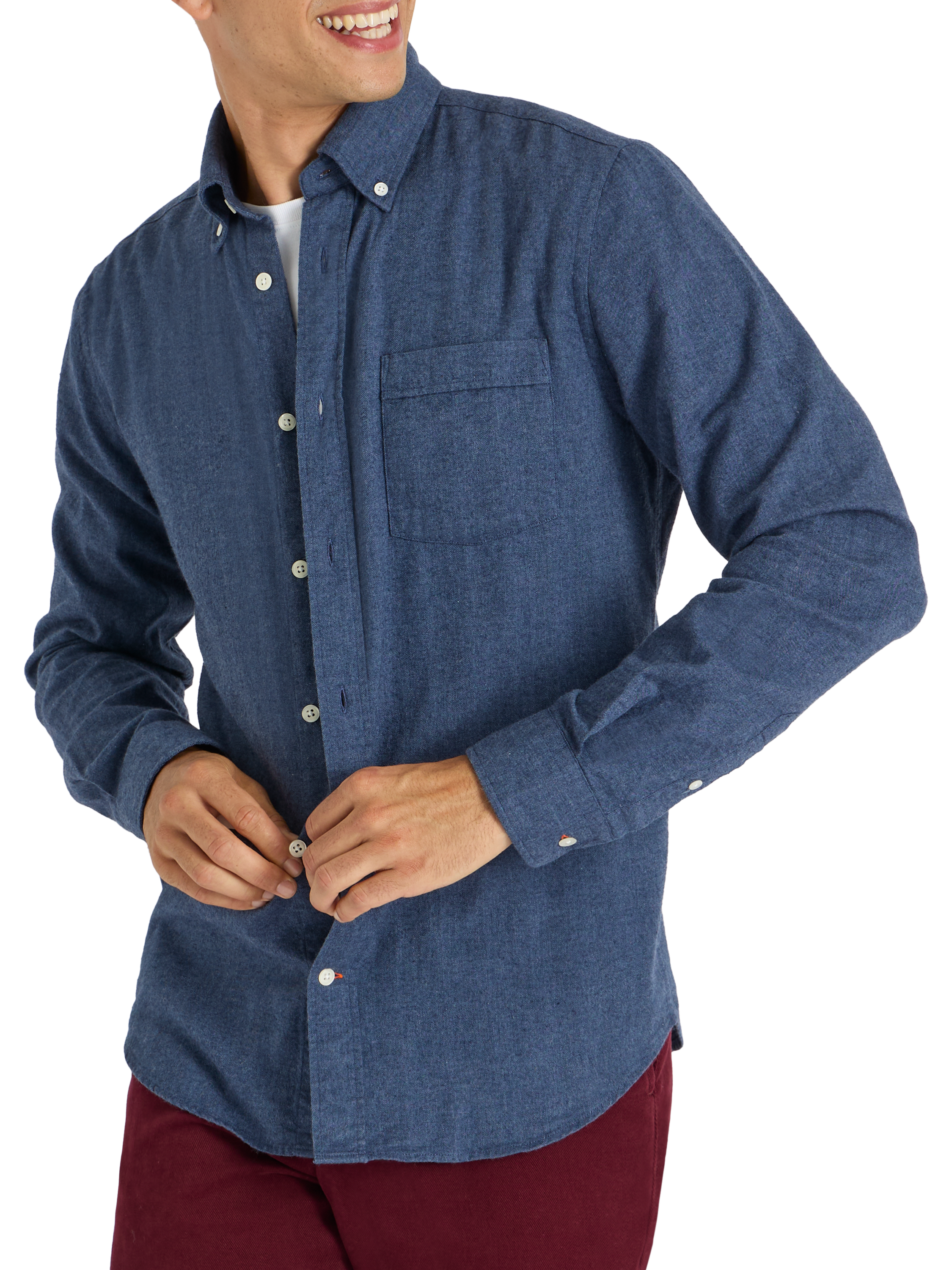Product image 3 of 9, which shows SPOKE Flannel Straight Fit Shirt, Navy Marl, S Reg
