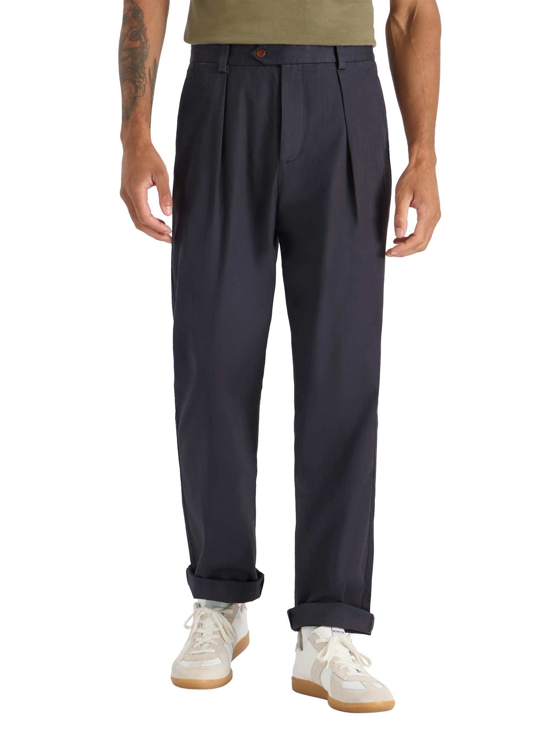 Product image 1 of 4, which shows SPOKE Hackneys Relaxed Fit Chinos, Dark Navy, W28/L30