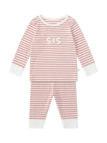 Mori Baby Sis Ribbed Pyjama Set, Pink Stripe, Pink Stripe