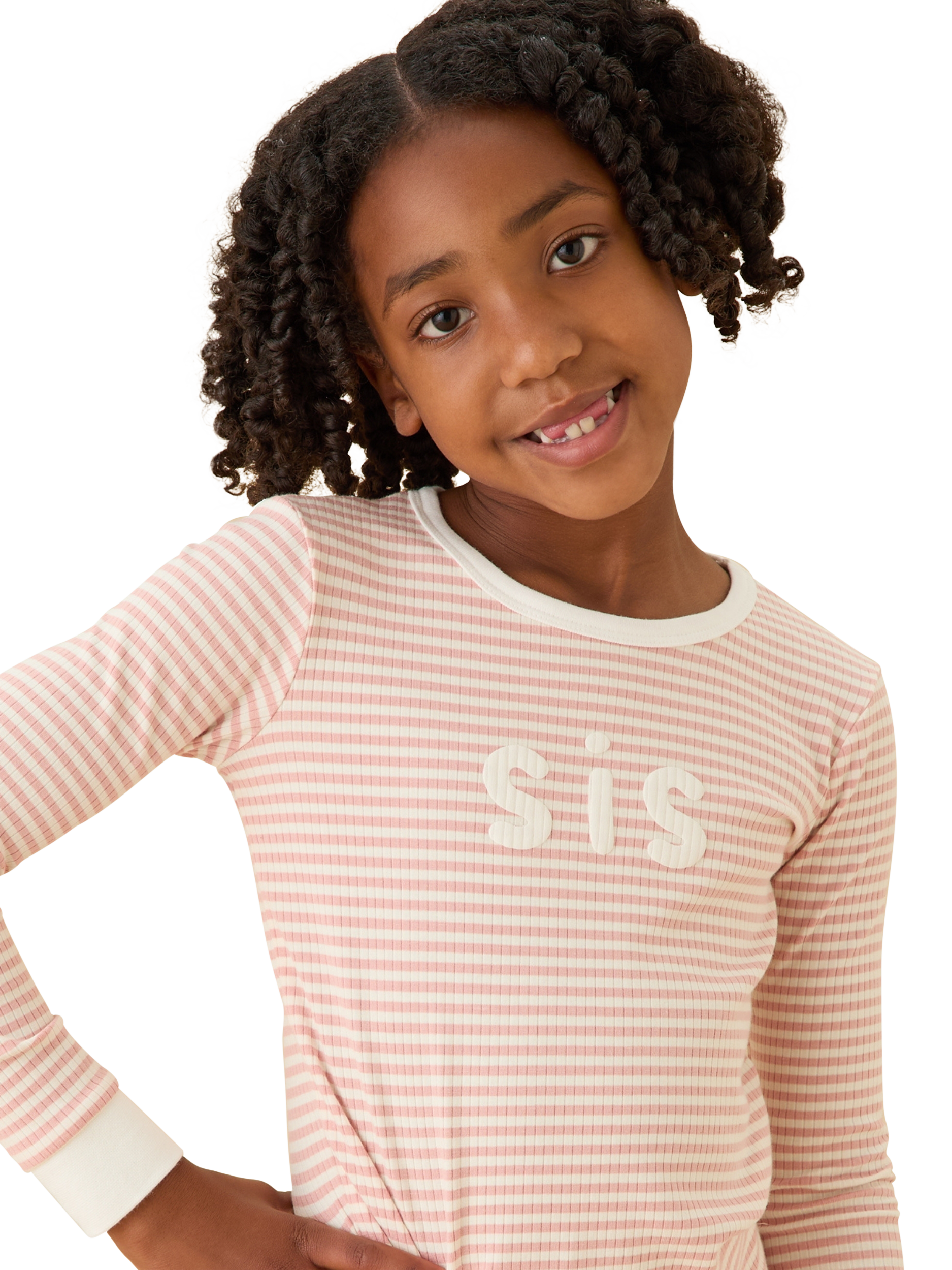 Product image 2 of 3, which shows Mori Baby Sis Ribbed Pyjama Set, Pink Stripe, 18-24 months