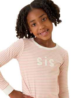 Mori Baby Sis Ribbed Pyjama Set, Pink Stripe - view 2, Pink Stripe