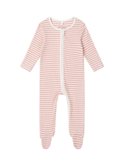 MORI Ribbed Two Way Zip-Up Sleepsuit, Pink Stripe, Pink Stripe