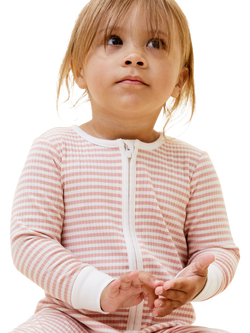 MORI Ribbed Two Way Zip-Up Sleepsuit, Pink Stripe - view 2, Pink Stripe