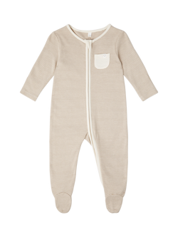 MORI Baby Ribbed Pocket Sleepsuit, Oatmeal Stripe, Oatmeal Stripe