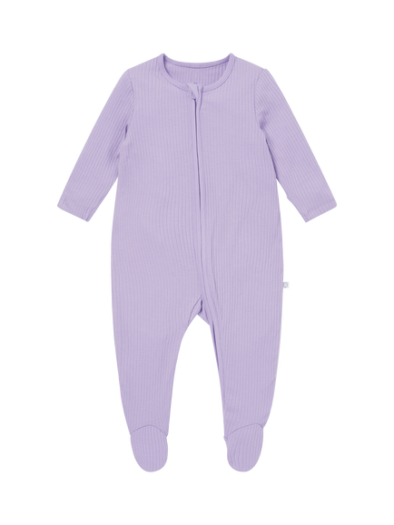 MORI Baby Ribbed Sleepsuit, Lilac, Lilac