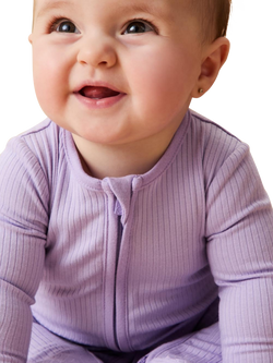 MORI Baby Ribbed Sleepsuit, Lilac - view 2, Lilac