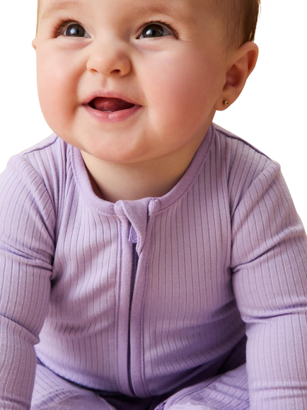 MORI Baby Ribbed Sleepsuit, Lilac - view 2, Lilac