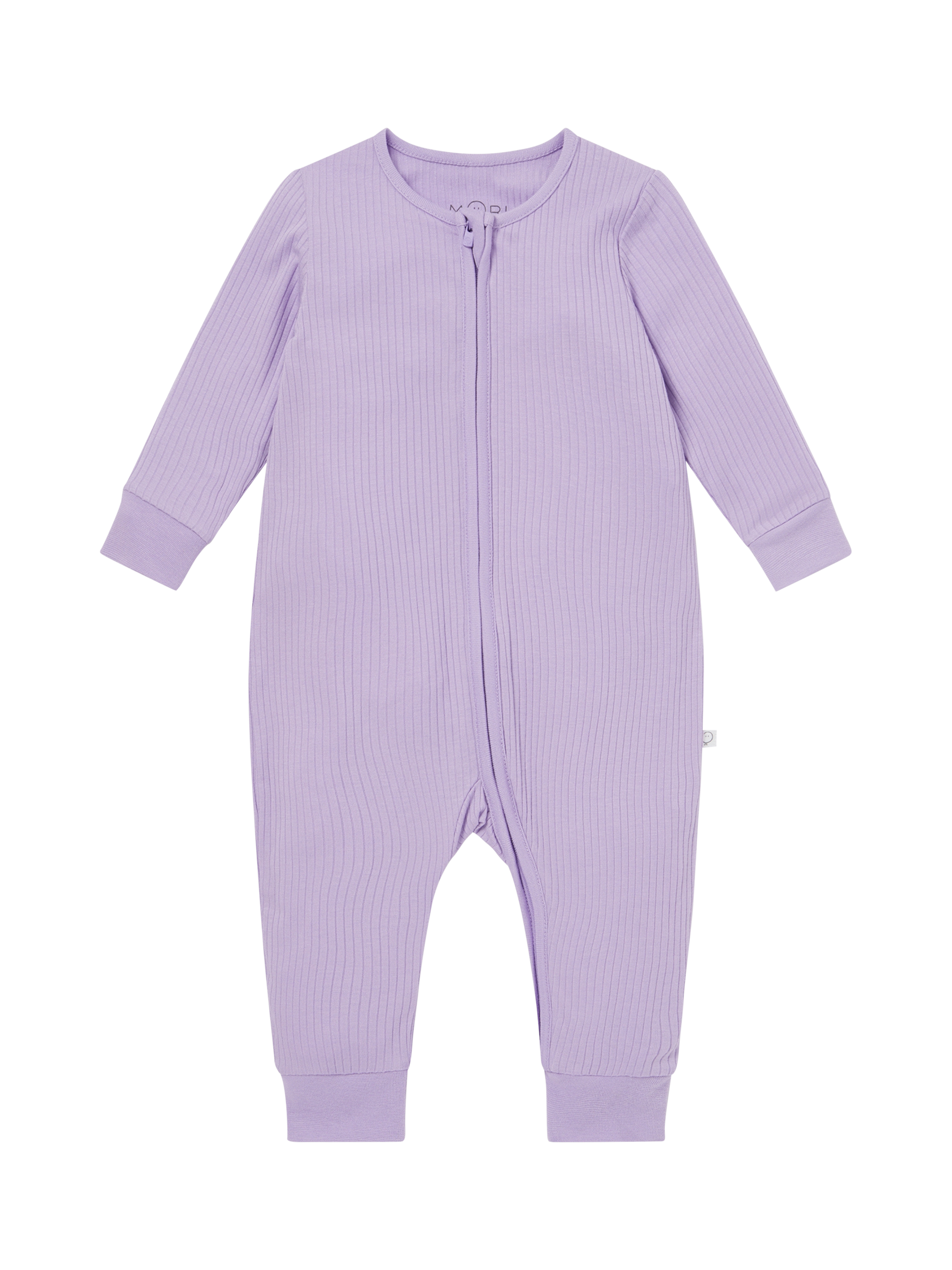 Product image 3 of 3, which shows MORI Baby Ribbed Sleepsuit, Lilac, 3-6 months