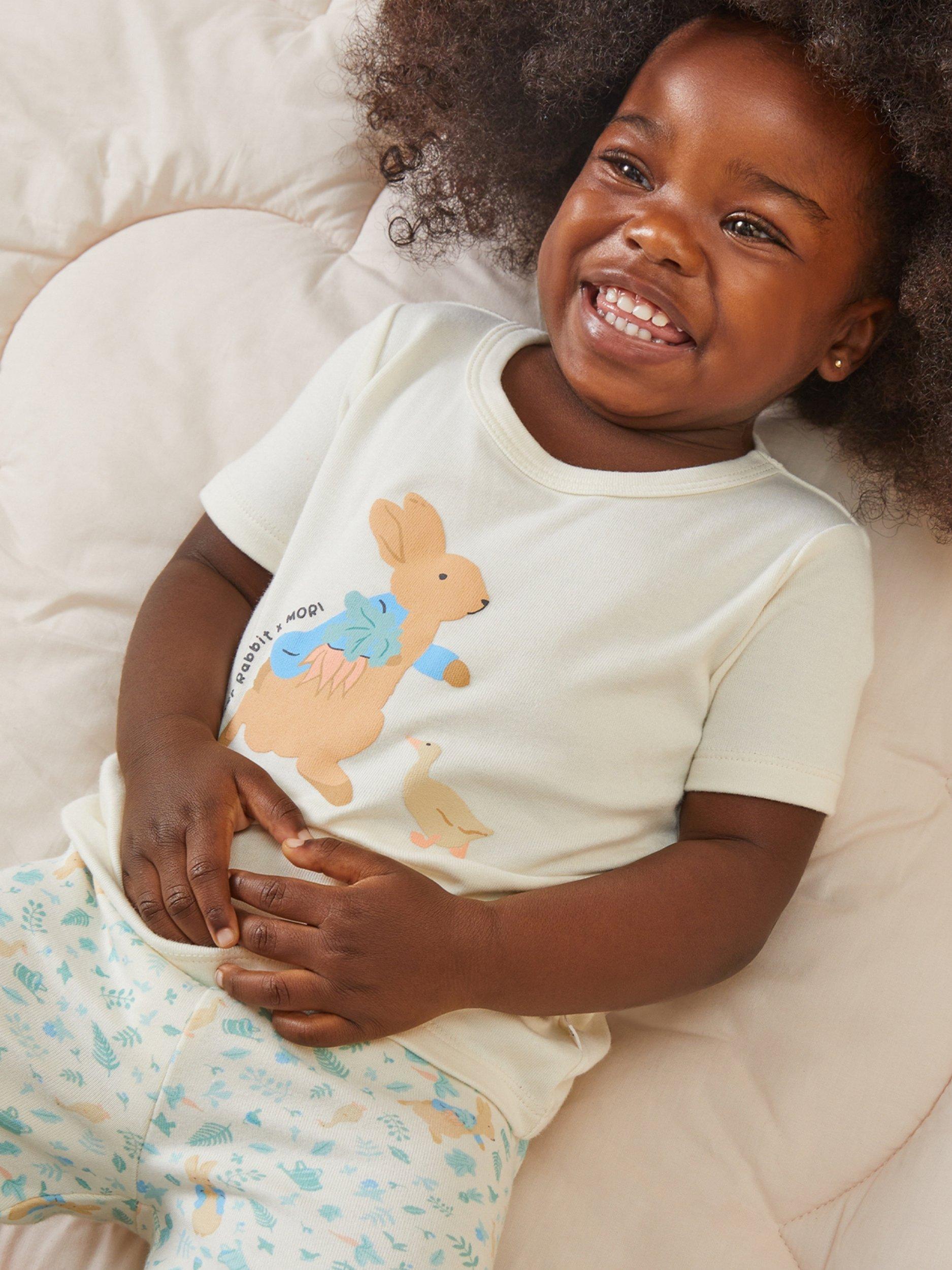 Product image 2 of 3, which shows MORI Baby Short Sleeve  Pyjama Set, Peter Rabbit Print, 2-3 years