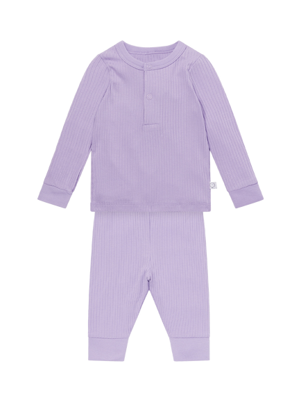 MORI Kids' Ribbed Popper Neck Pyjamas, Lilac, Lilac