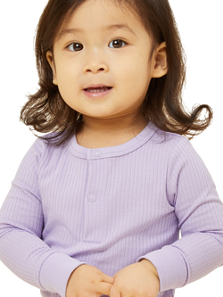 MORI Kids' Ribbed Popper Neck Pyjamas, Lilac - view 2, Lilac