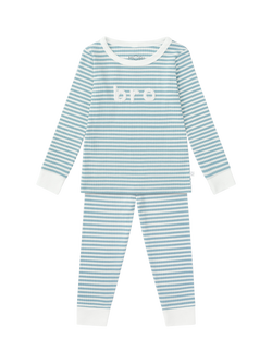 MORI Kids' Bro Ribbed Pyjamas, Sea Stripe, Sea Stripe