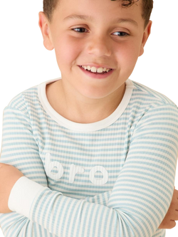 MORI Kids' Bro Ribbed Pyjamas, Sea Stripe - view 2, Sea Stripe