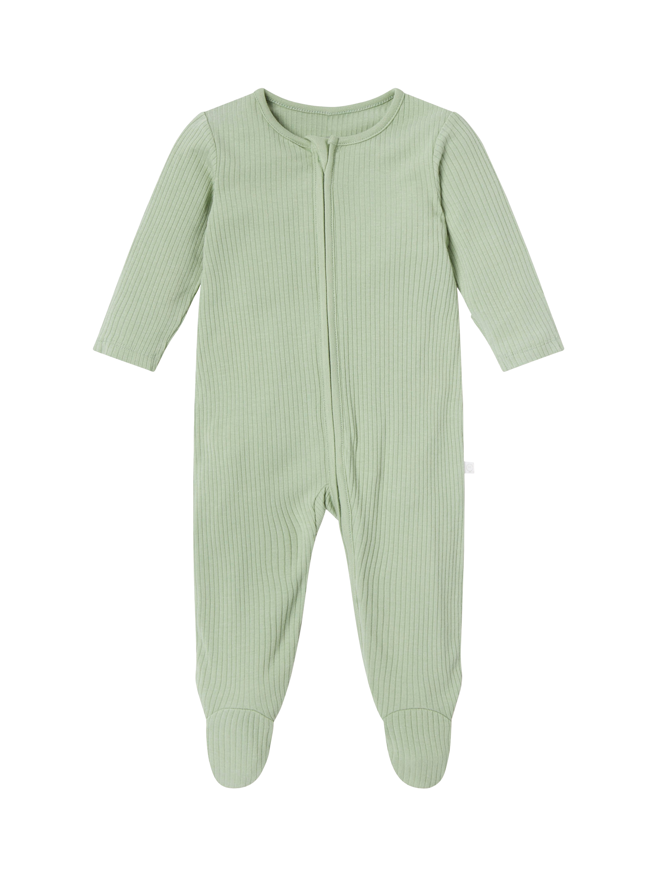 Product image 1 of 5, which shows MORI Baby Ribbed Sleepsuit, Sage, 0-3 months