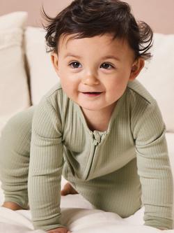 MORI Baby Ribbed Sleepsuit, Sage - view 2, Sage
