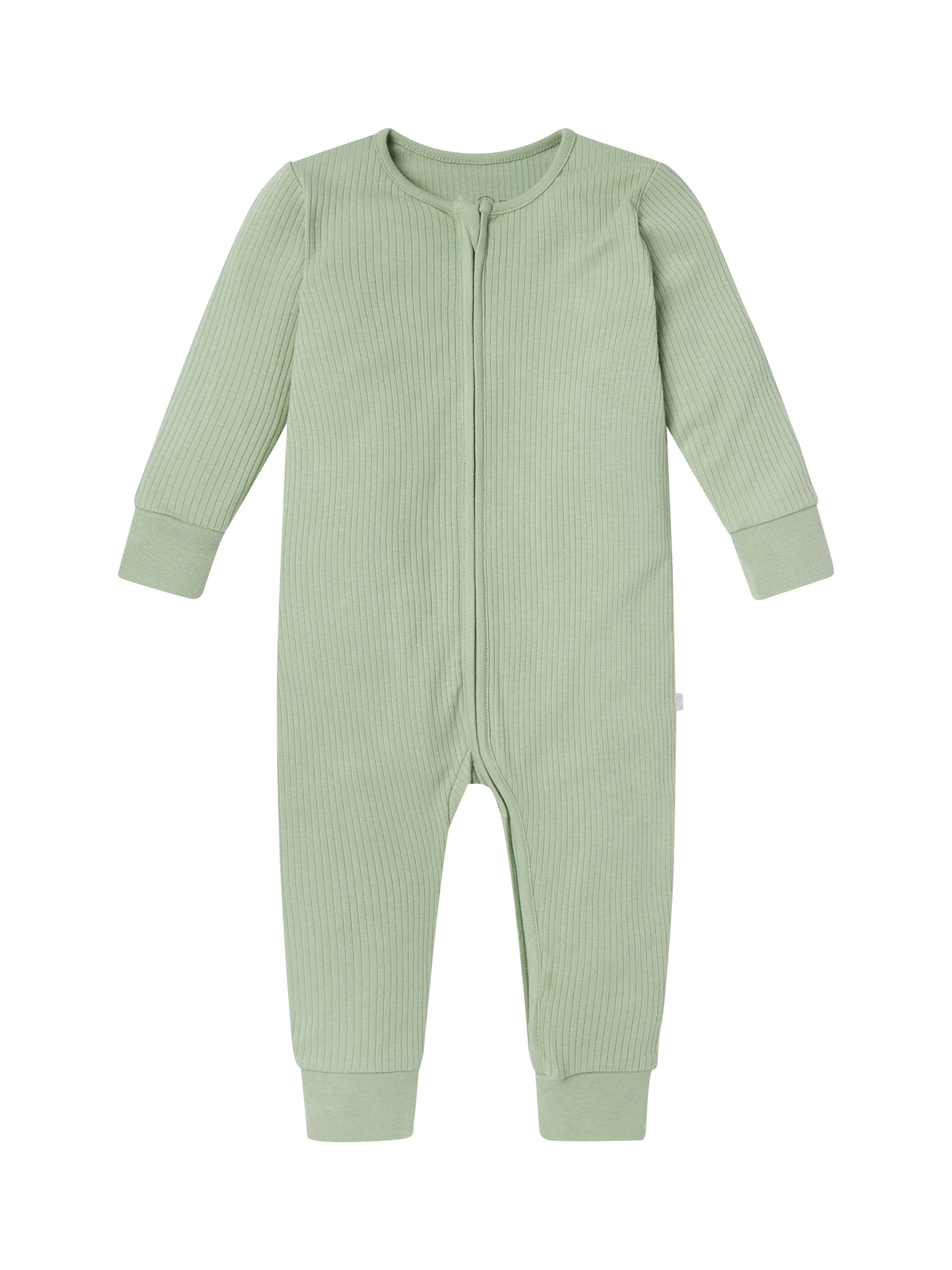 Product image 4 of 5, which shows MORI Baby Ribbed Sleepsuit, Sage, 0-3 months