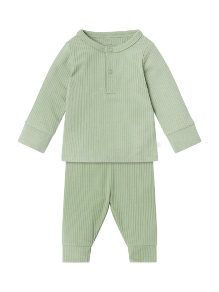 MORI Baby Ribbed Pyjama Set, Sage, Sage